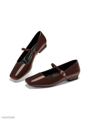 Women's Mary Jane Flats Square Toe Patent Leather Slip On Dress Shoes